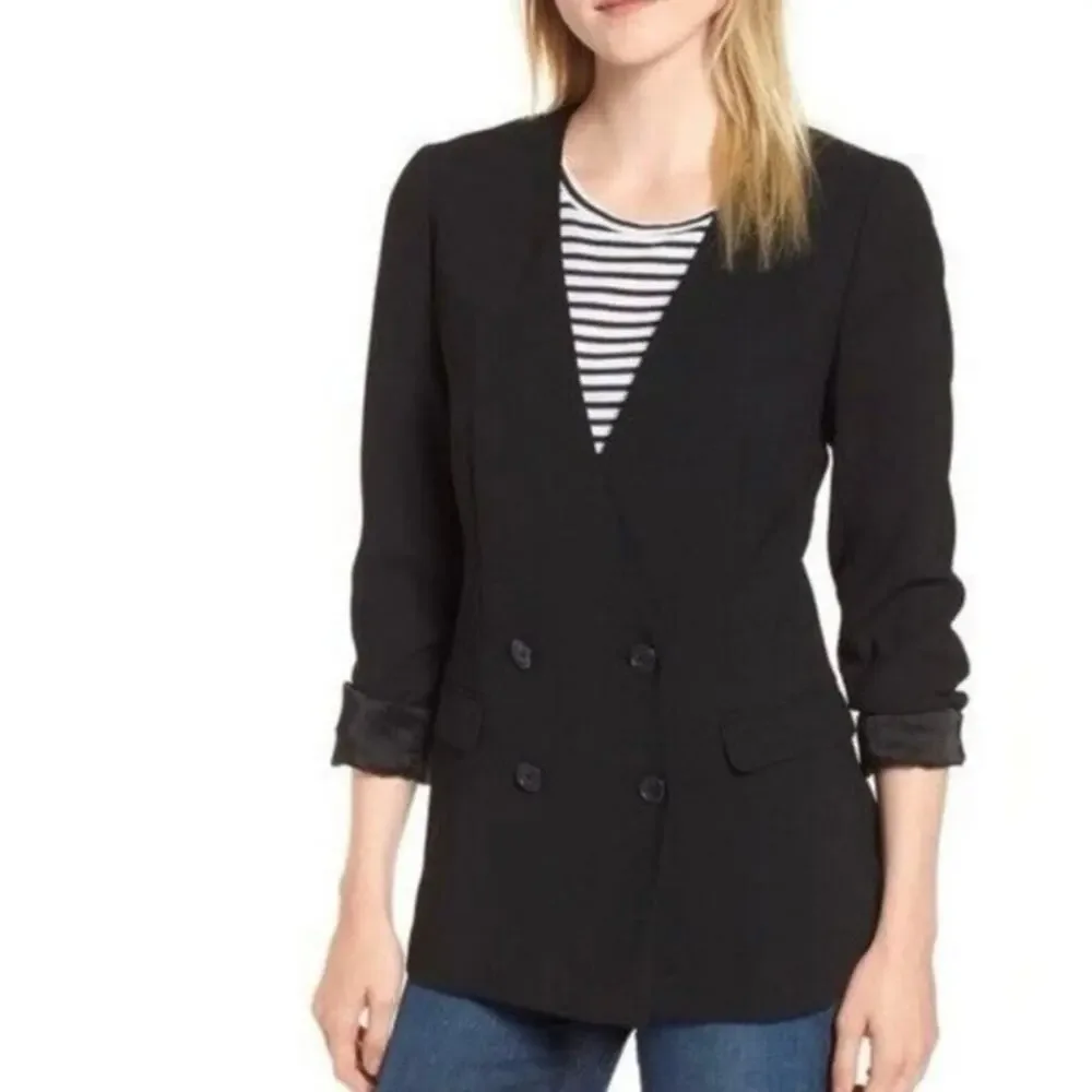 J. Crew 365 Crepe French Girl Collarless Navy Double Breasted Blazer Size‎ 2
